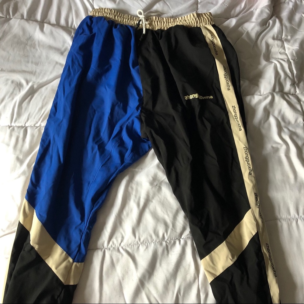 Half Blue, Half Black Windbreaker Pants